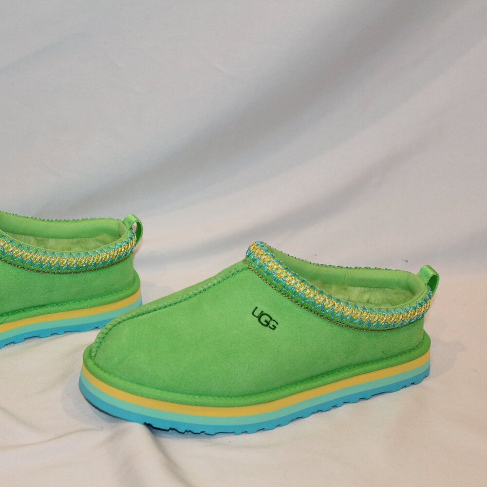 UGG YOUTH 4 WOMEN'S 6 TAZZ SUEDE SHEARLING LINED SLIPPERS GREEN BLUE - Picture 4 of 9